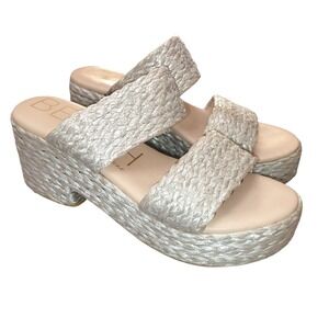 BEACH Matisse Ocean Avenue Silver Pearl Raffia Platform Block Heels Sandals 9M